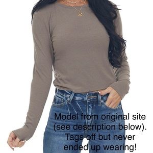 Lime Lush Boutique Taupe Long Sleeve Textured Cropped Knit Top - Small